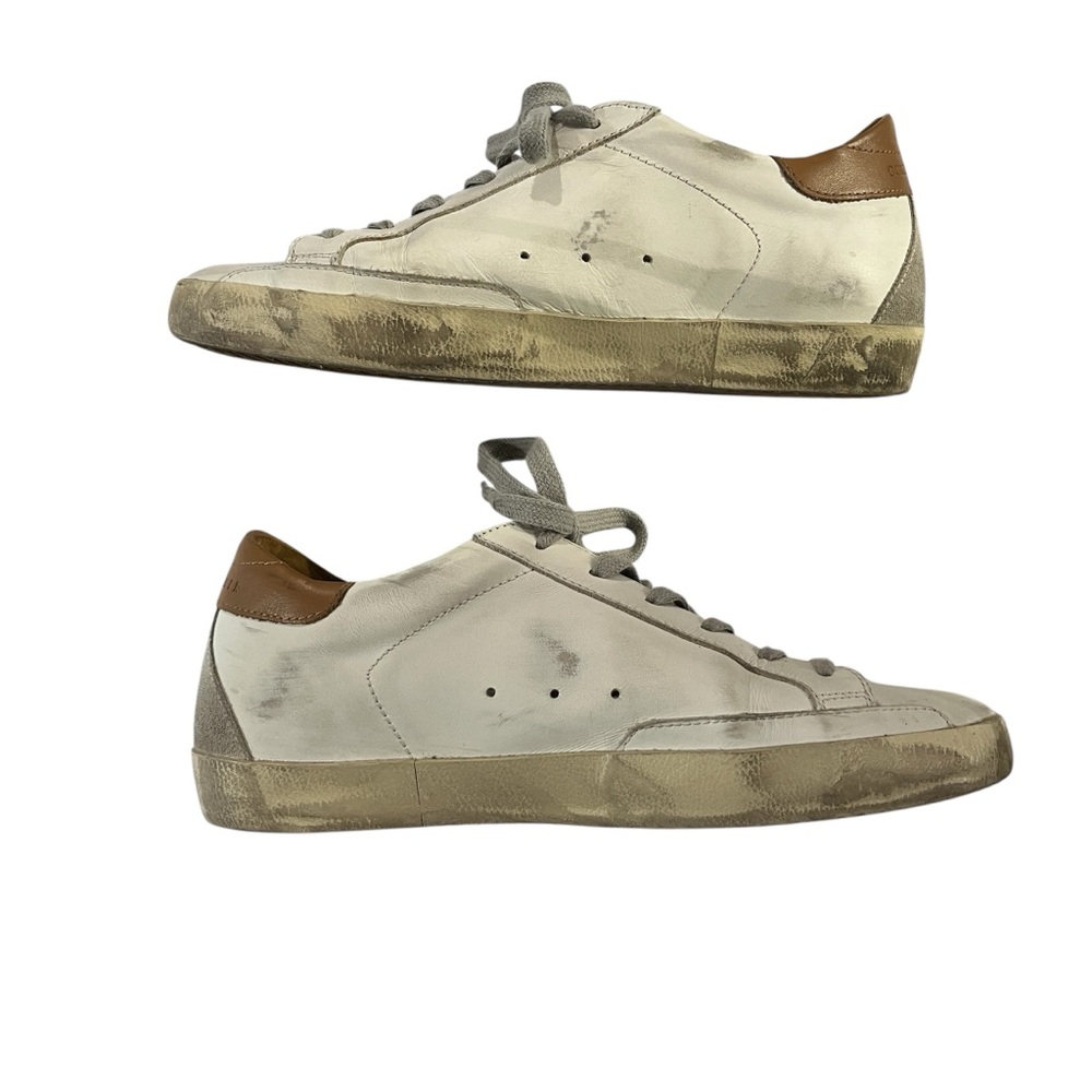 Golden Goose White Leather Sneakers with Gray Star and Tan Heel - Picture 5 of 7